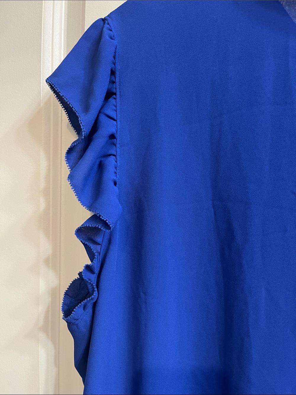 LOFT Cobalt Tie-Neck Flutter Sleeve Blouse - Picture 10 of 13